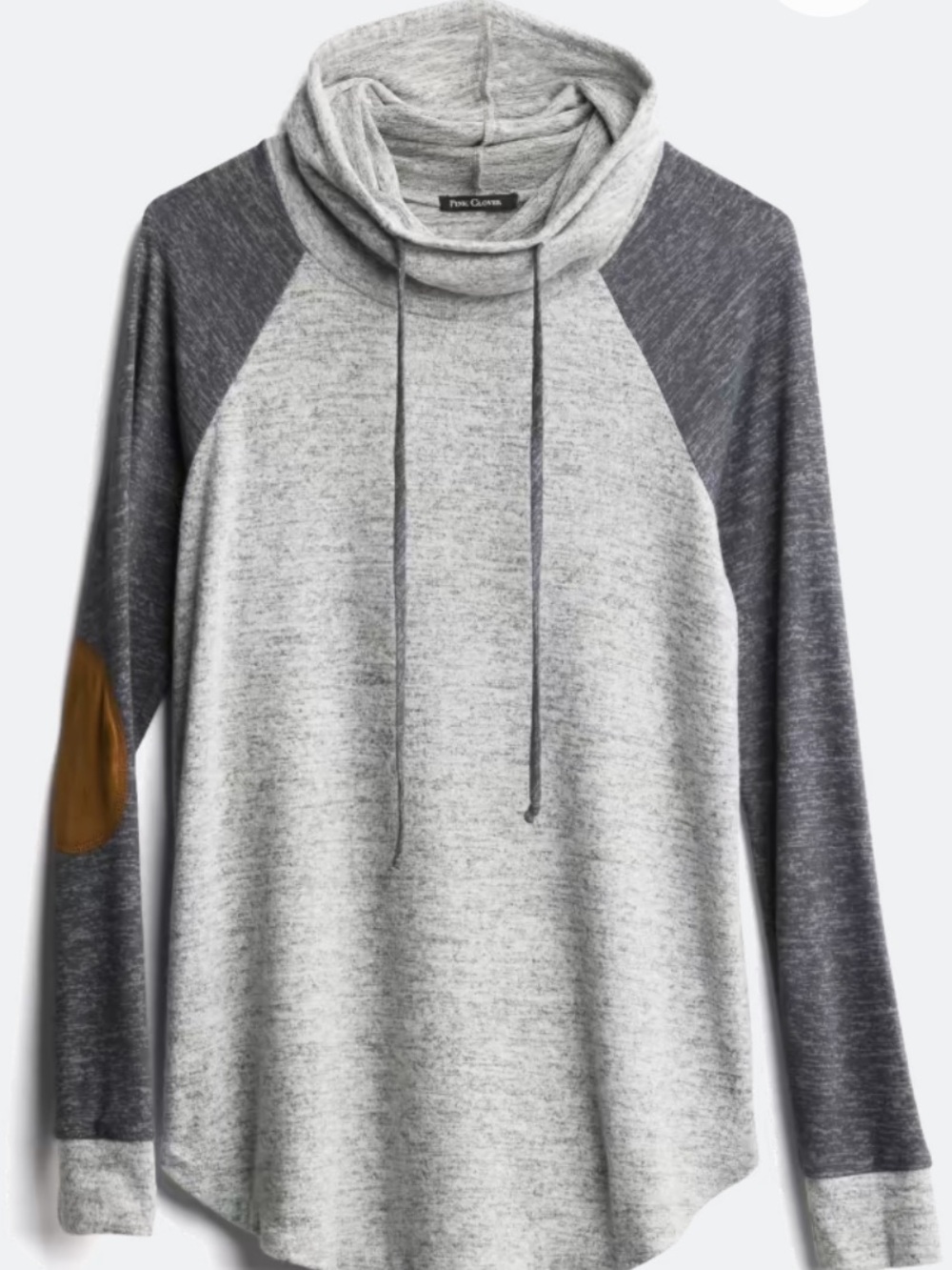 Pink Clover Gray & Dark Gray Raglan Cowl-Neck Sweatshirt with Tan Elbow Patches